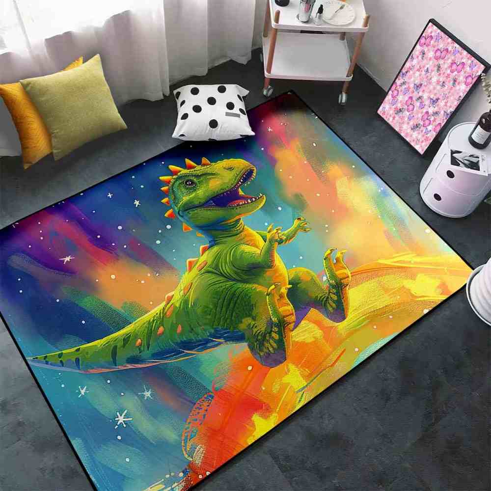 Space Galaxy Green Dinosaur Kids Bedroom Rug | CozyLil