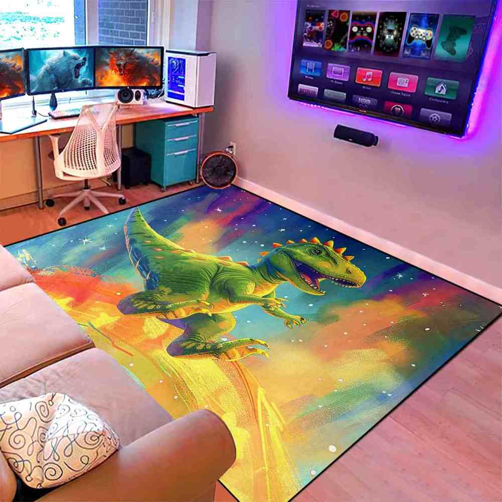 Space Galaxy Green Dinosaur Kids Bedroom Rug | CozyLil