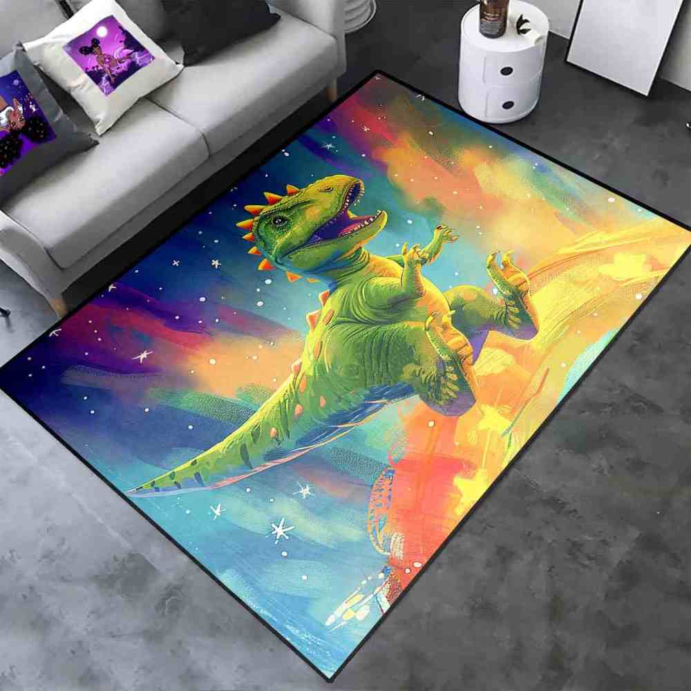 Space Galaxy Green Dinosaur Kids Bedroom Rug | CozyLil