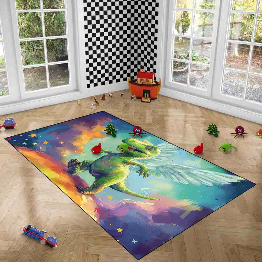 Winged Fantasy Dinosaur Kids Playroom Rug | CozyLil
