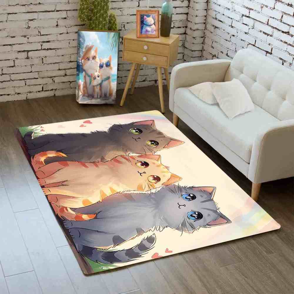 Anime Kitty Trio Area Rug Toddler Play Mat | CozyLil