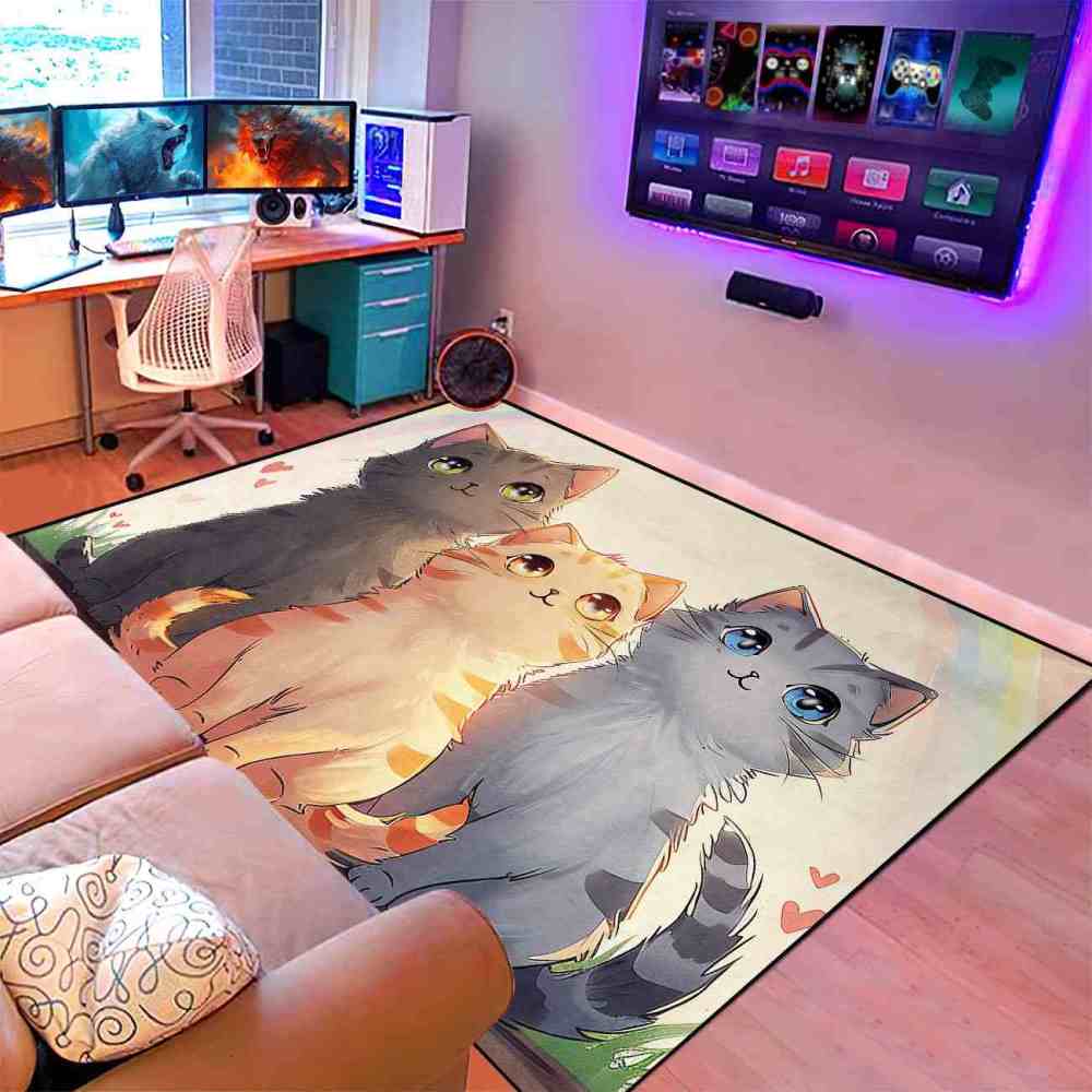 Anime Kitty Trio Area Rug Toddler Play Mat | CozyLil