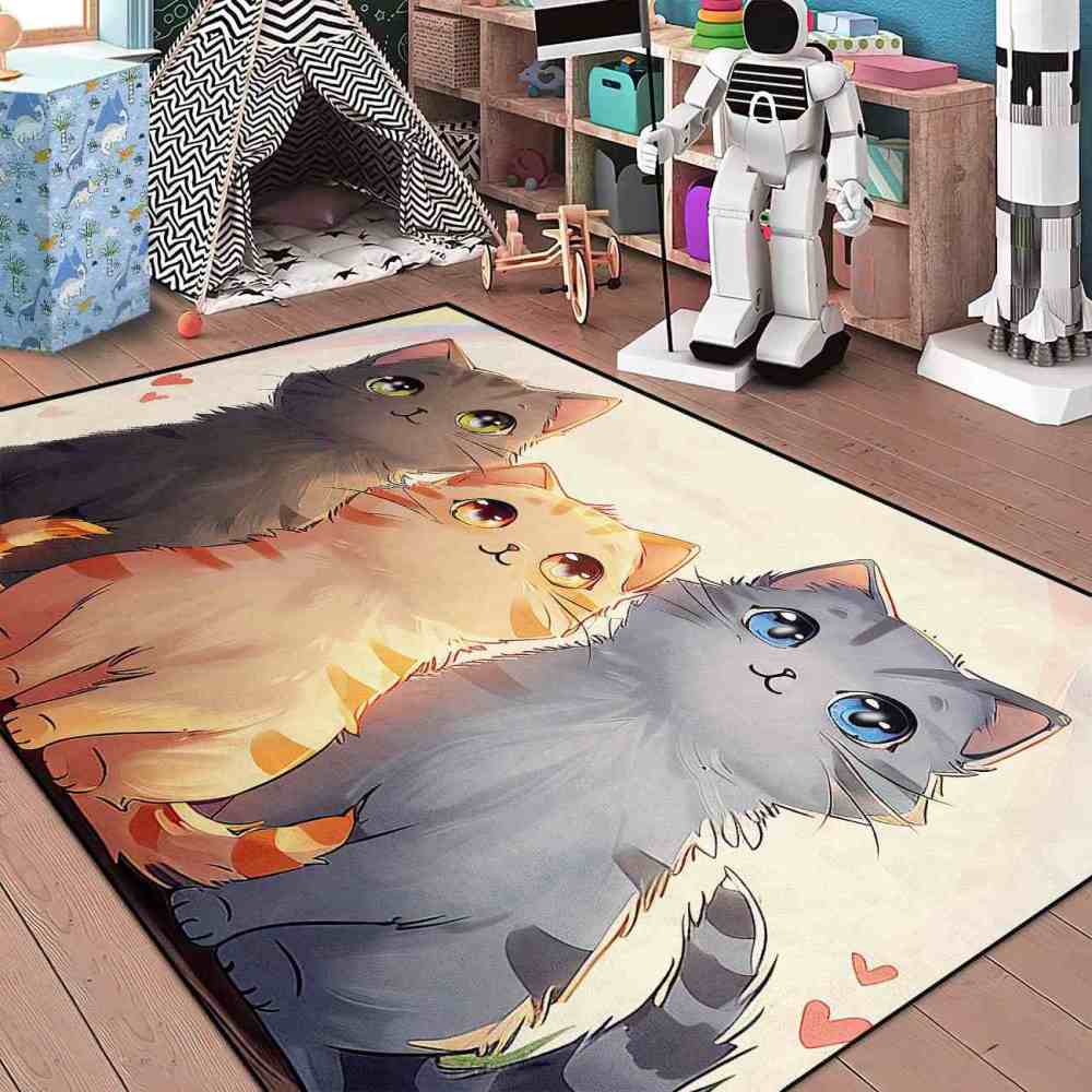 Anime Kitty Trio Area Rug Toddler Play Mat | CozyLil