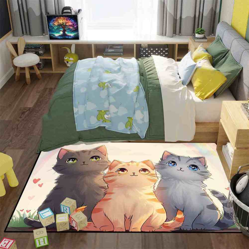 Anime Kitty Trio Area Rug Toddler Play Mat | CozyLil