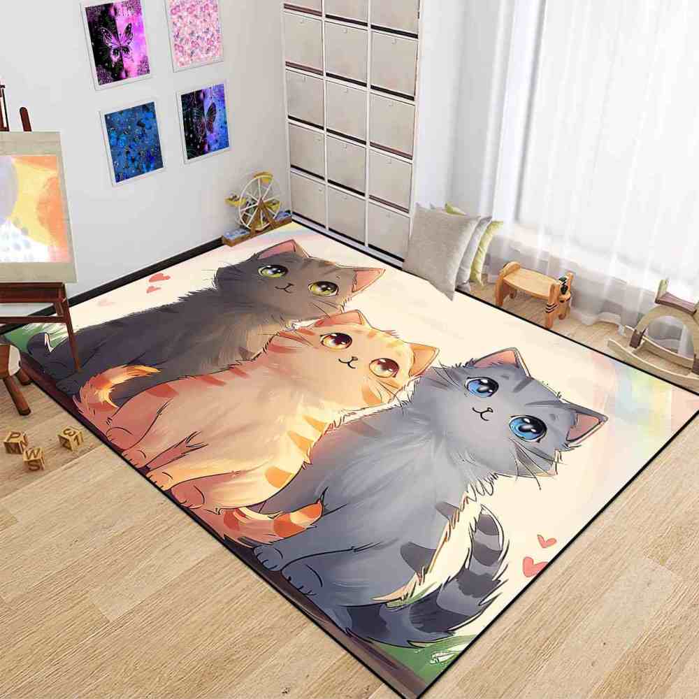 Anime Kitty Trio Area Rug Toddler Play Mat | CozyLil