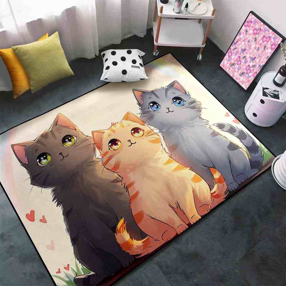 Anime Kitty Trio Area Rug Toddler Play Mat | CozyLil