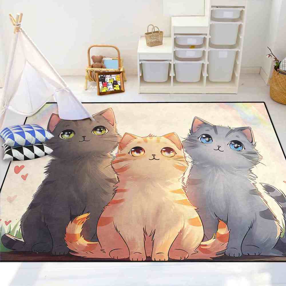 Anime Kitty Trio Area Rug Toddler Play Mat | CozyLil