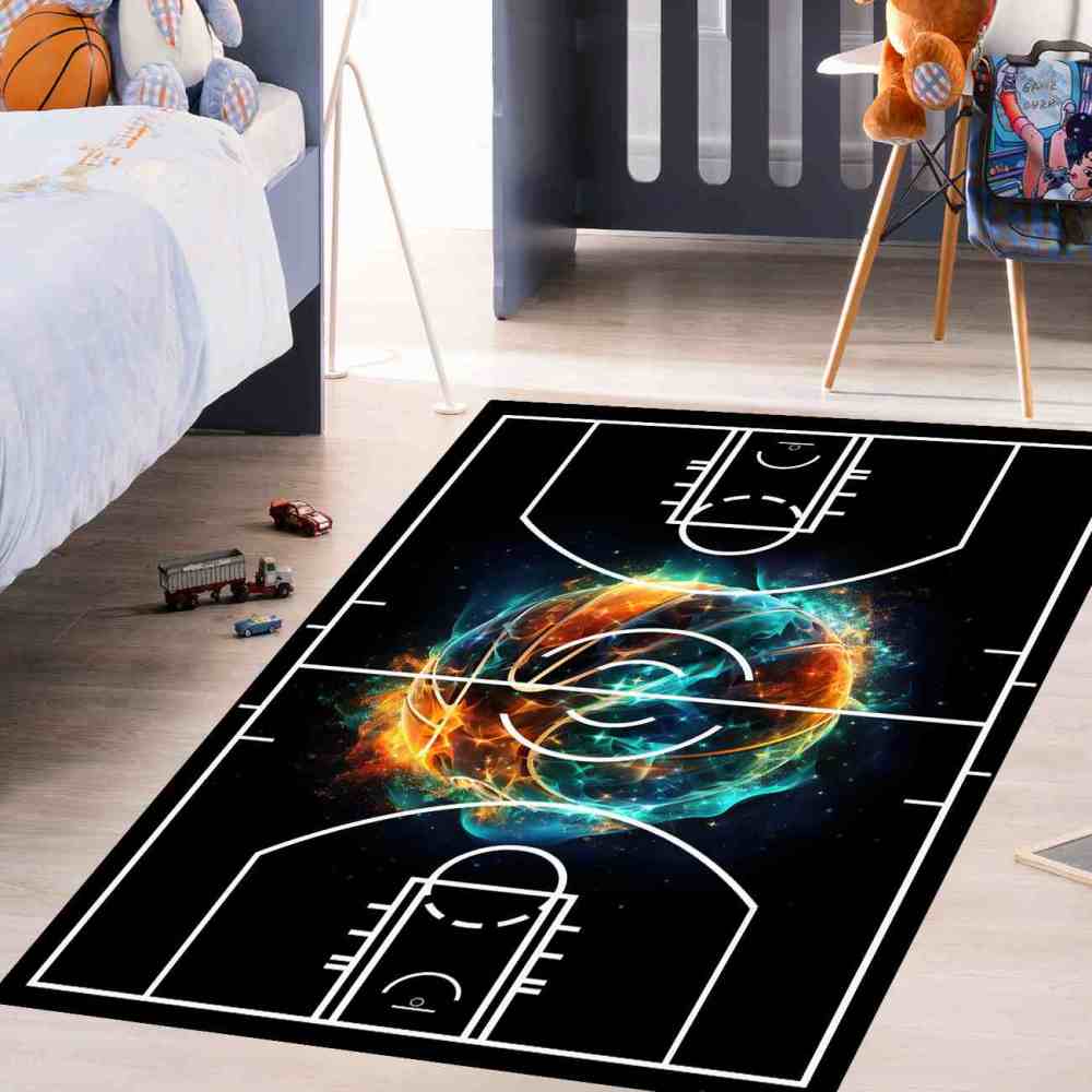 Cosmic Basketball Court Print Rug Teen Boys Room | CozyLil
