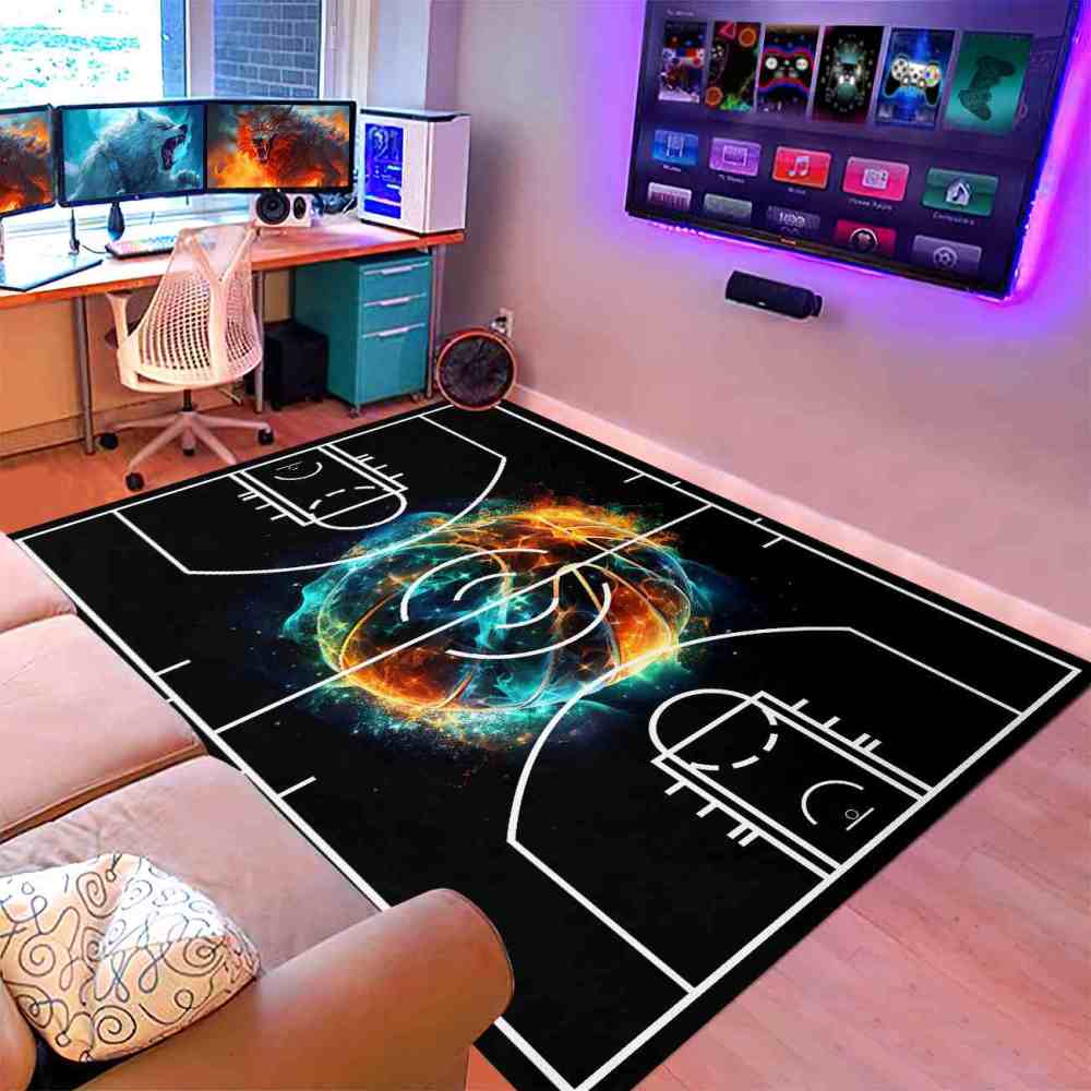 Cosmic Basketball Court Print Rug Teen Boys Room | CozyLil