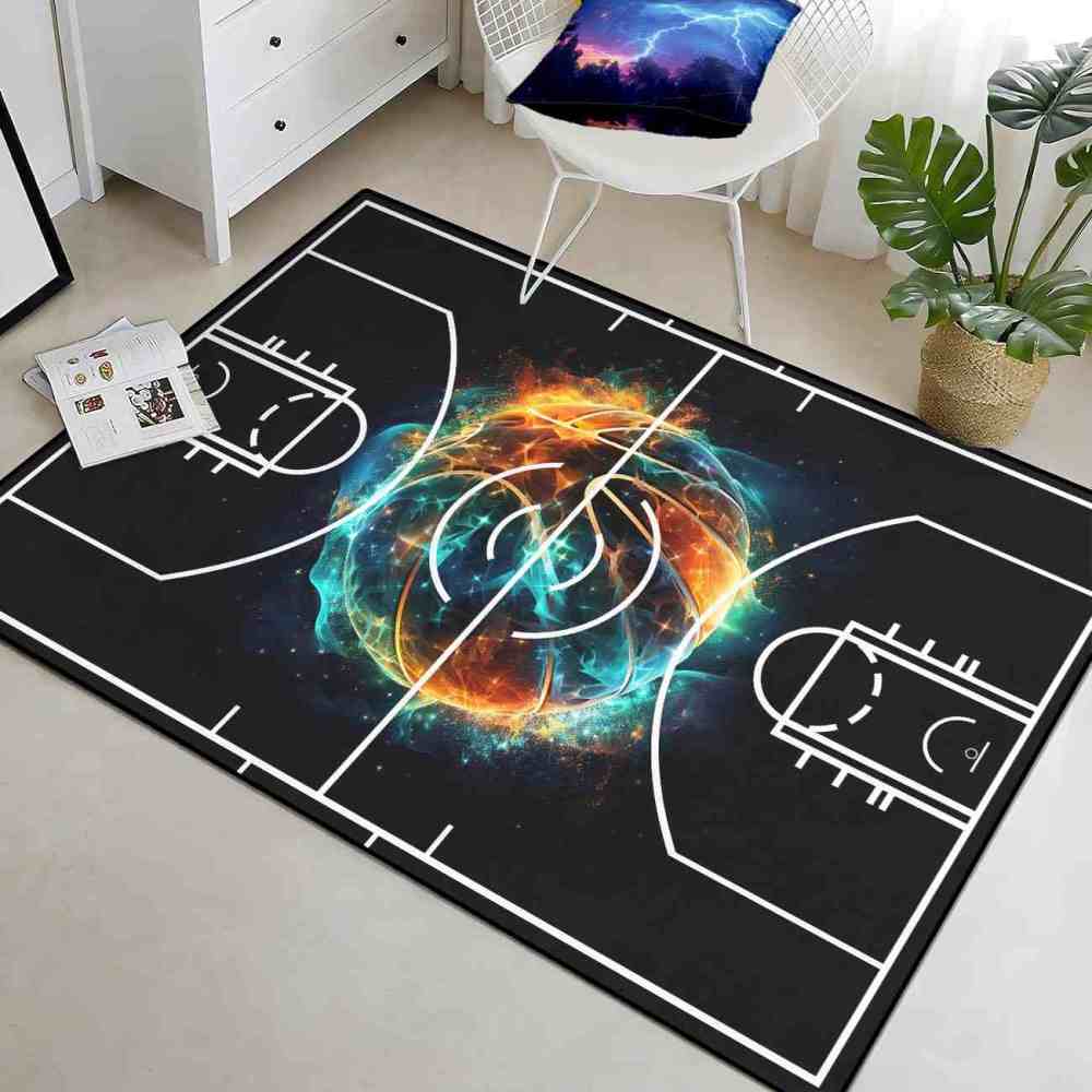 Cosmic Basketball Court Print Rug Teen Boys Room | CozyLil