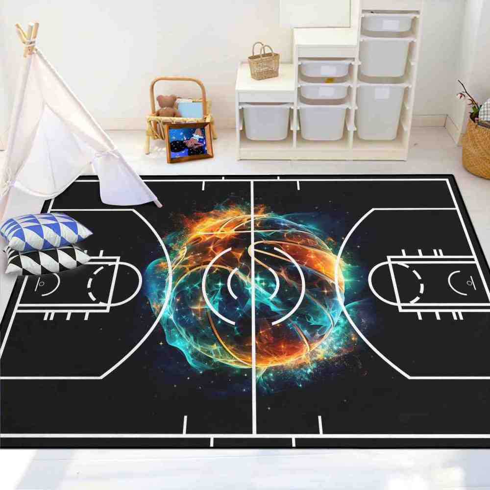 Cosmic Basketball Court Print Rug Teen Boys Room | CozyLil