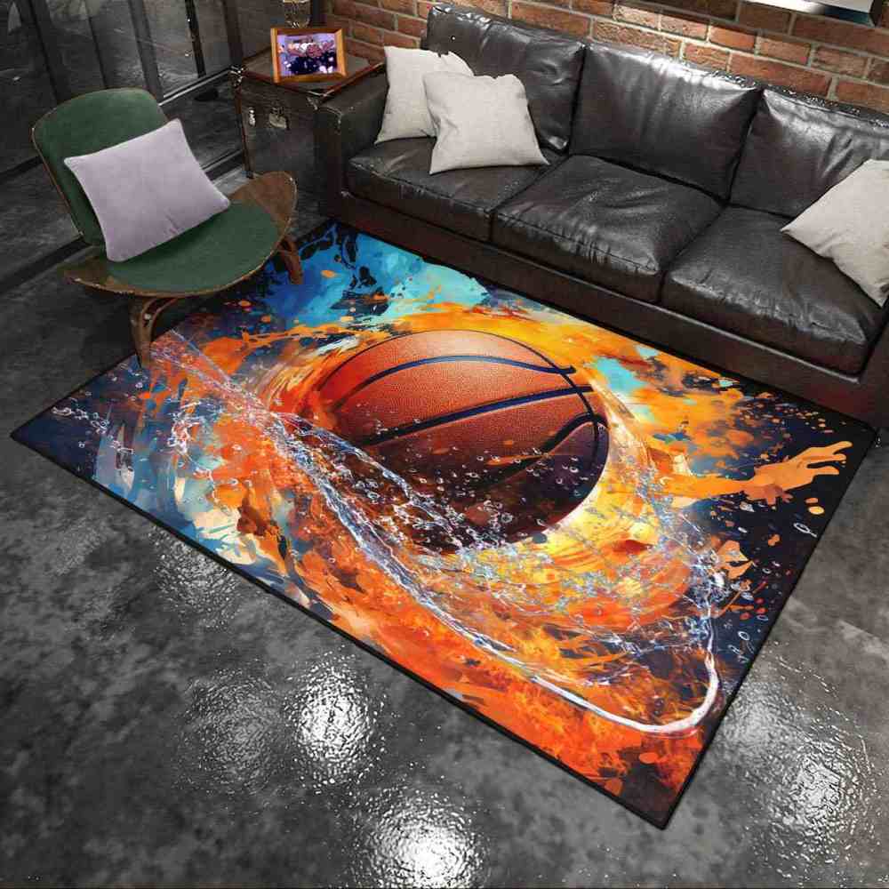 Fire and Water Splash Basketball Rug Kids Play Mat | CozyLil