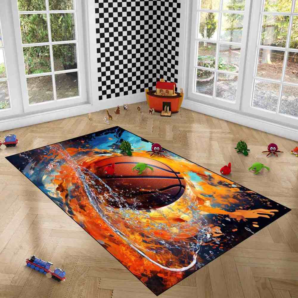Fire and Water Splash Basketball Rug Kids Play Mat | CozyLil