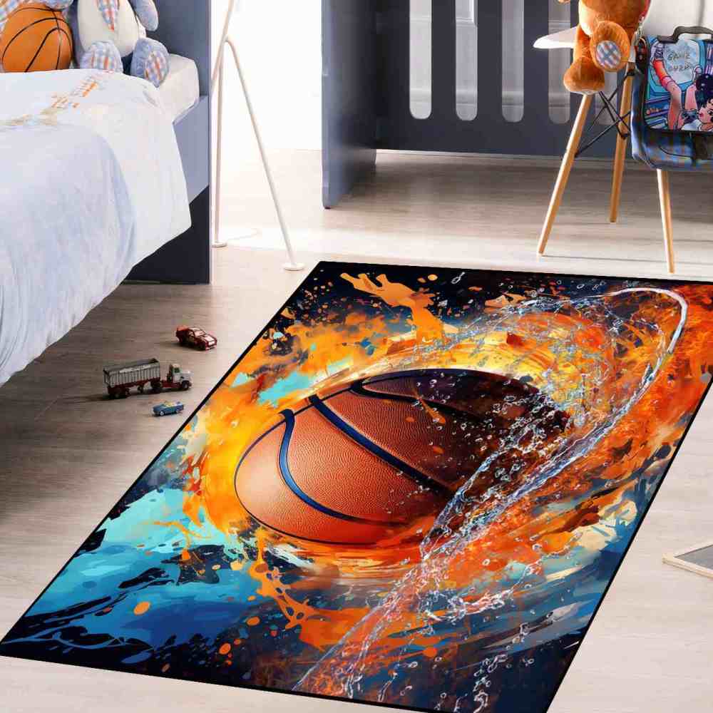 Fire and Water Splash Basketball Rug Kids Play Mat | CozyLil