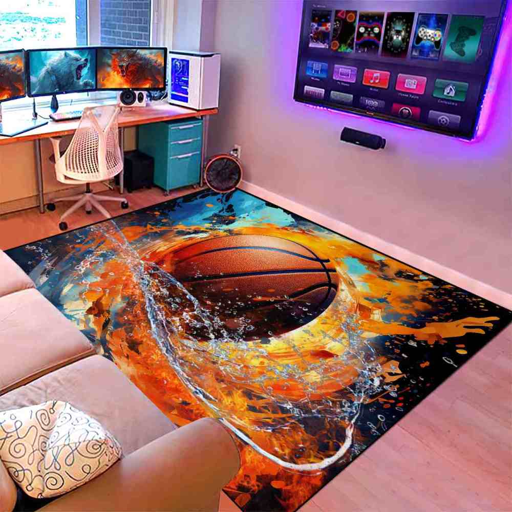 Fire and Water Splash Basketball Rug Kids Play Mat | CozyLil