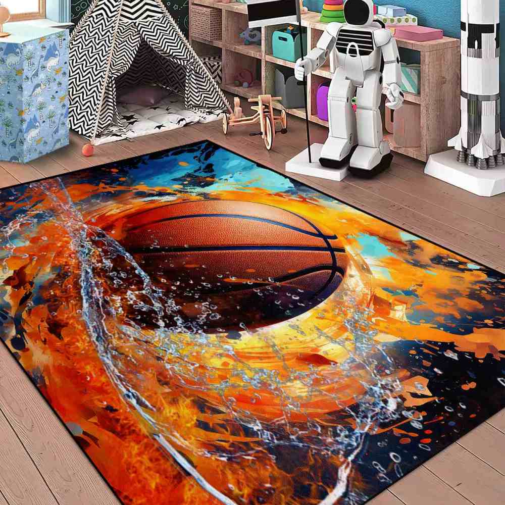 Fire and Water Splash Basketball Rug Kids Play Mat | CozyLil