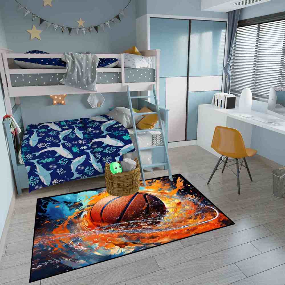 Fire and Water Splash Basketball Rug Kids Play Mat | CozyLil