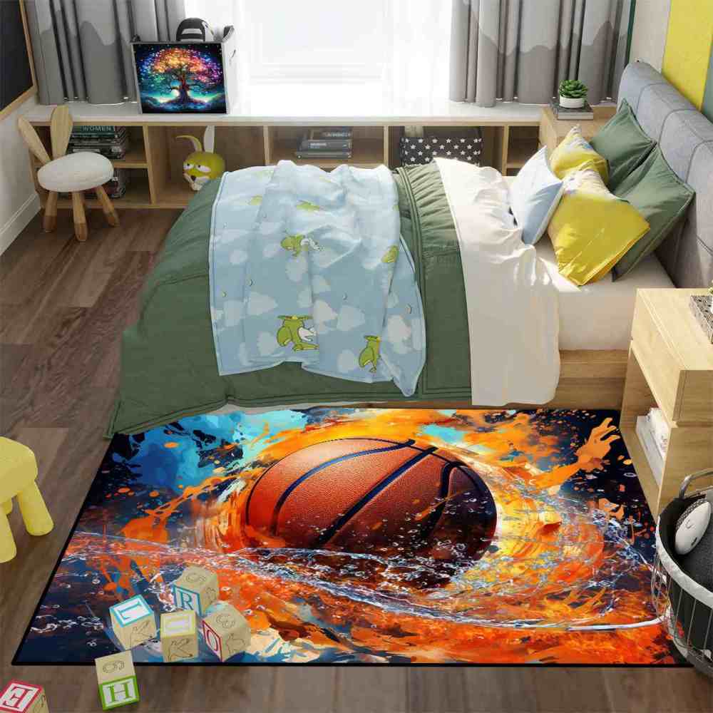 Fire and Water Splash Basketball Rug Kids Play Mat | CozyLil