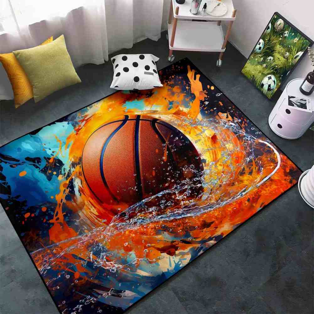 Fire and Water Splash Basketball Rug Kids Play Mat | CozyLil