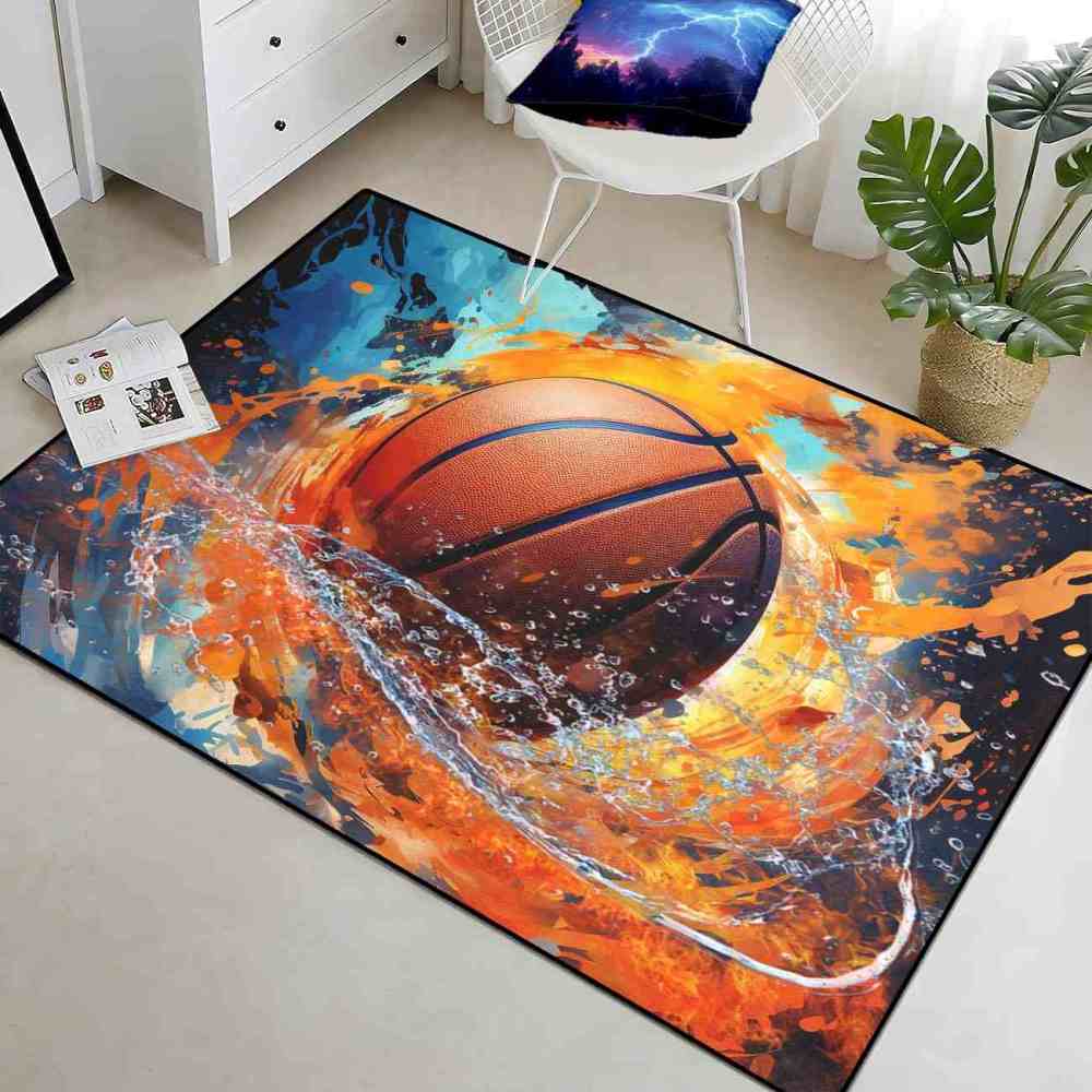 Fire and Water Splash Basketball Rug Kids Play Mat | CozyLil