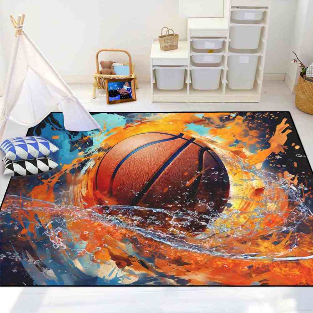 Fire and Water Splash Basketball Rug Kids Play Mat | CozyLil