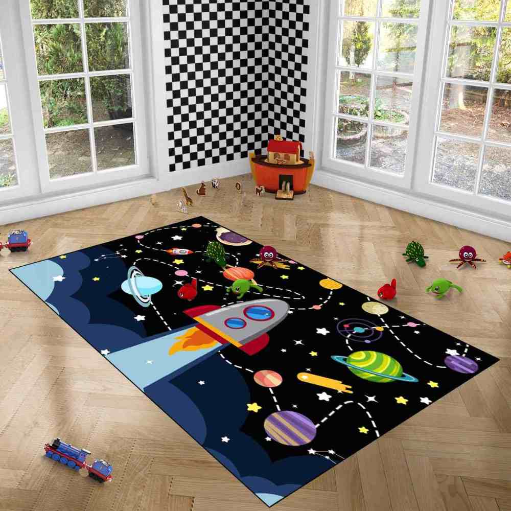 Giant Rocket Blast Off Toddler Play Rug Ultra Non-Slip | CozyLil
