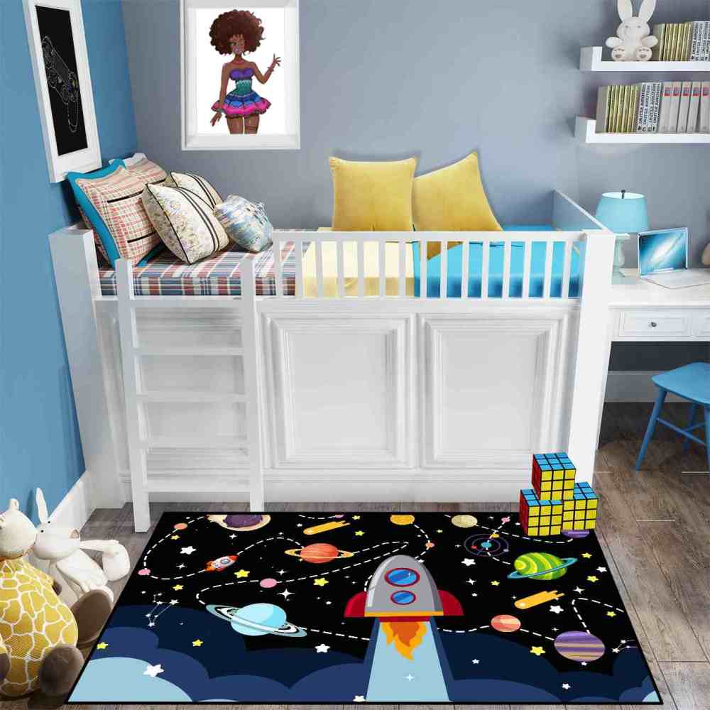Giant Rocket Blast Off Toddler Play Rug Ultra Non-Slip | CozyLil