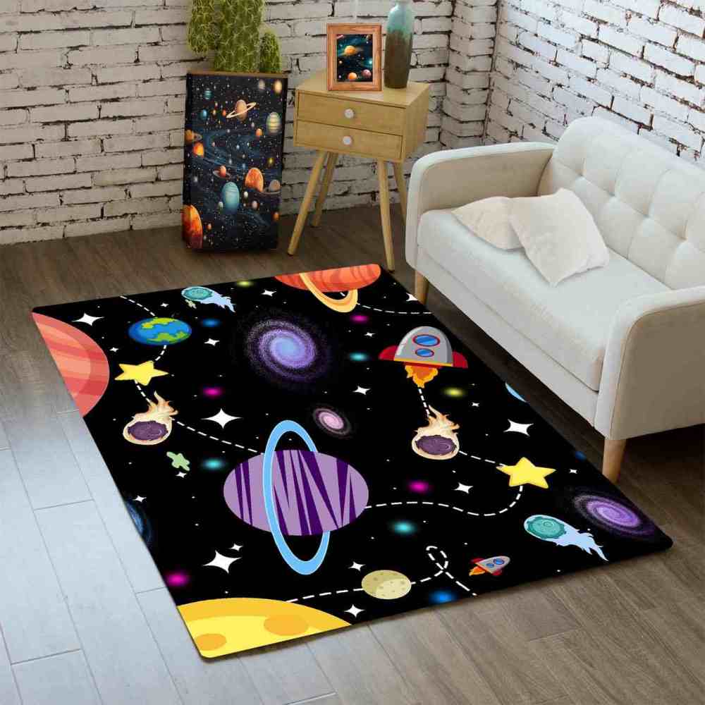 Galaxy Meteor & Rocket Boys Bedroom Area Rug | CozyLil