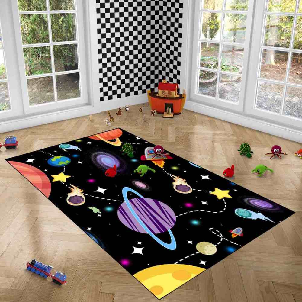 Galaxy Meteor & Rocket Boys Bedroom Area Rug | CozyLil