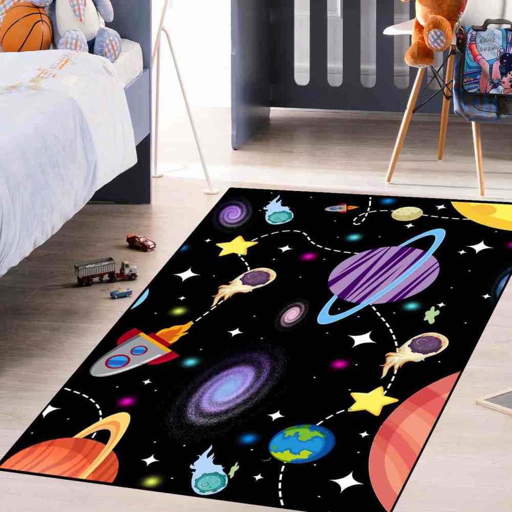Galaxy Meteor & Rocket Boys Bedroom Area Rug | CozyLil