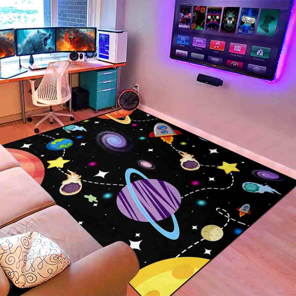 Galaxy Meteor & Rocket Boys Bedroom Area Rug | CozyLil
