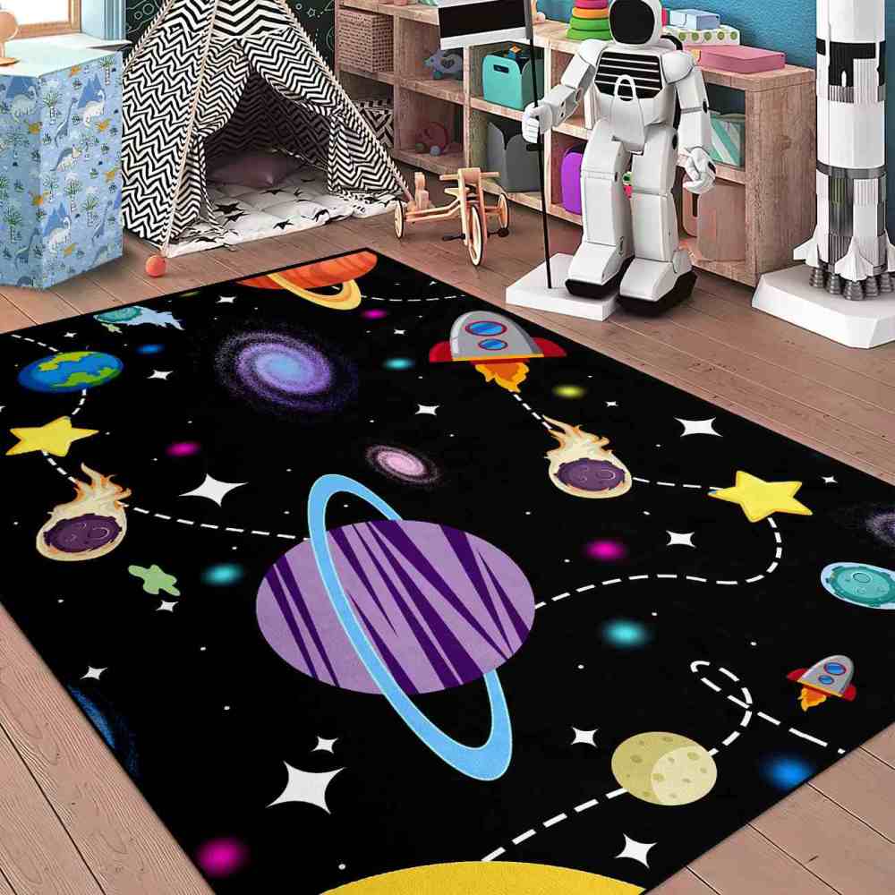 Galaxy Meteor & Rocket Boys Bedroom Area Rug | CozyLil