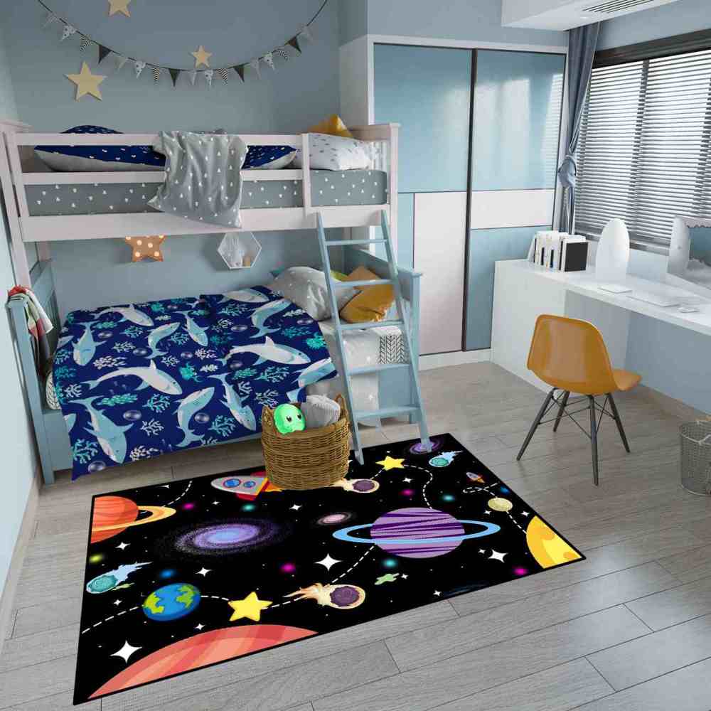 Galaxy Meteor & Rocket Boys Bedroom Area Rug | CozyLil