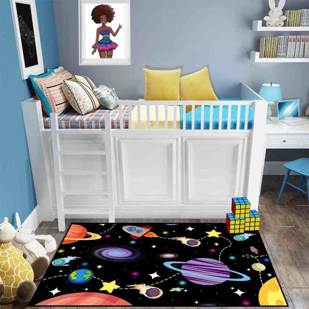 Galaxy Meteor & Rocket Boys Bedroom Area Rug | CozyLil