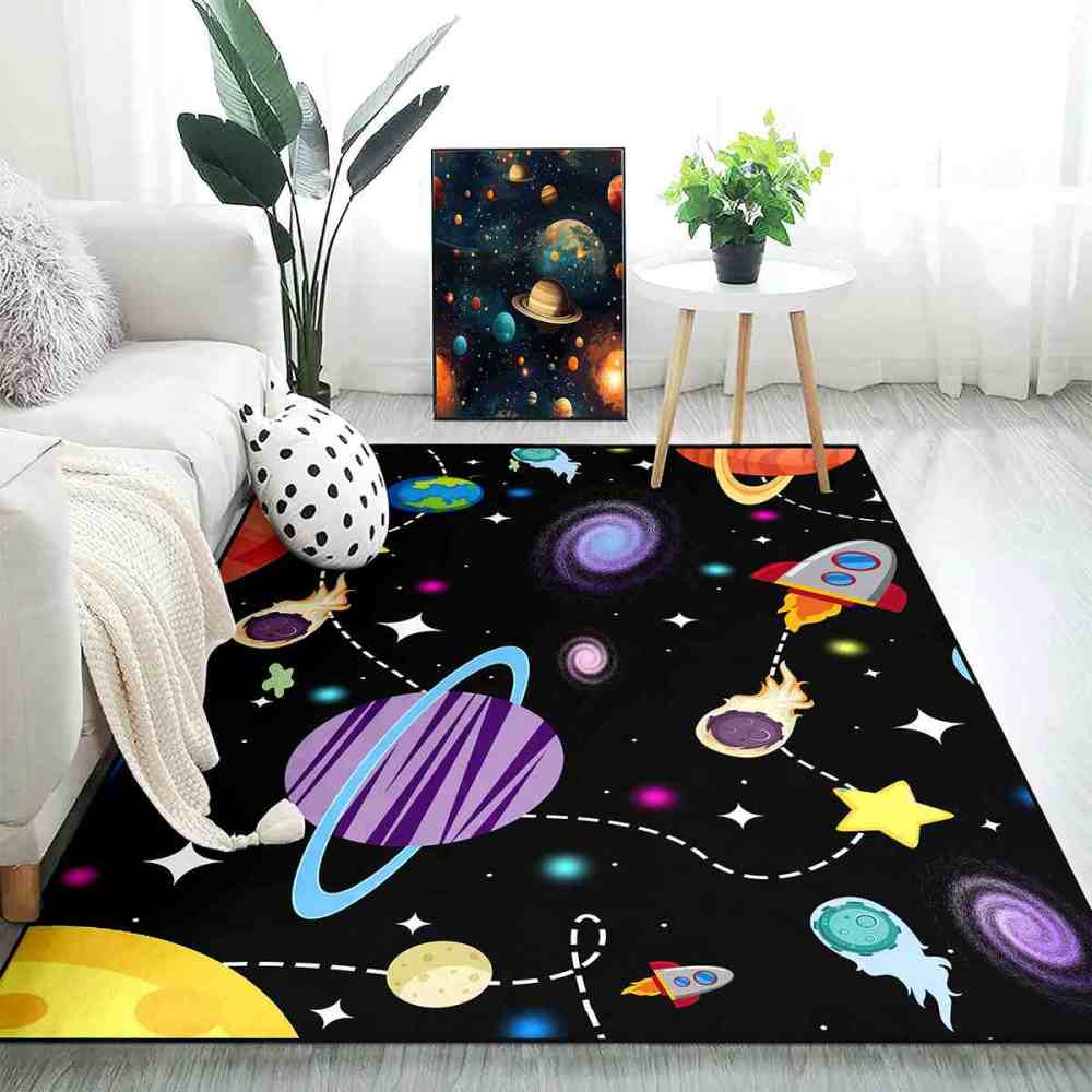Galaxy Meteor & Rocket Boys Bedroom Area Rug | CozyLil
