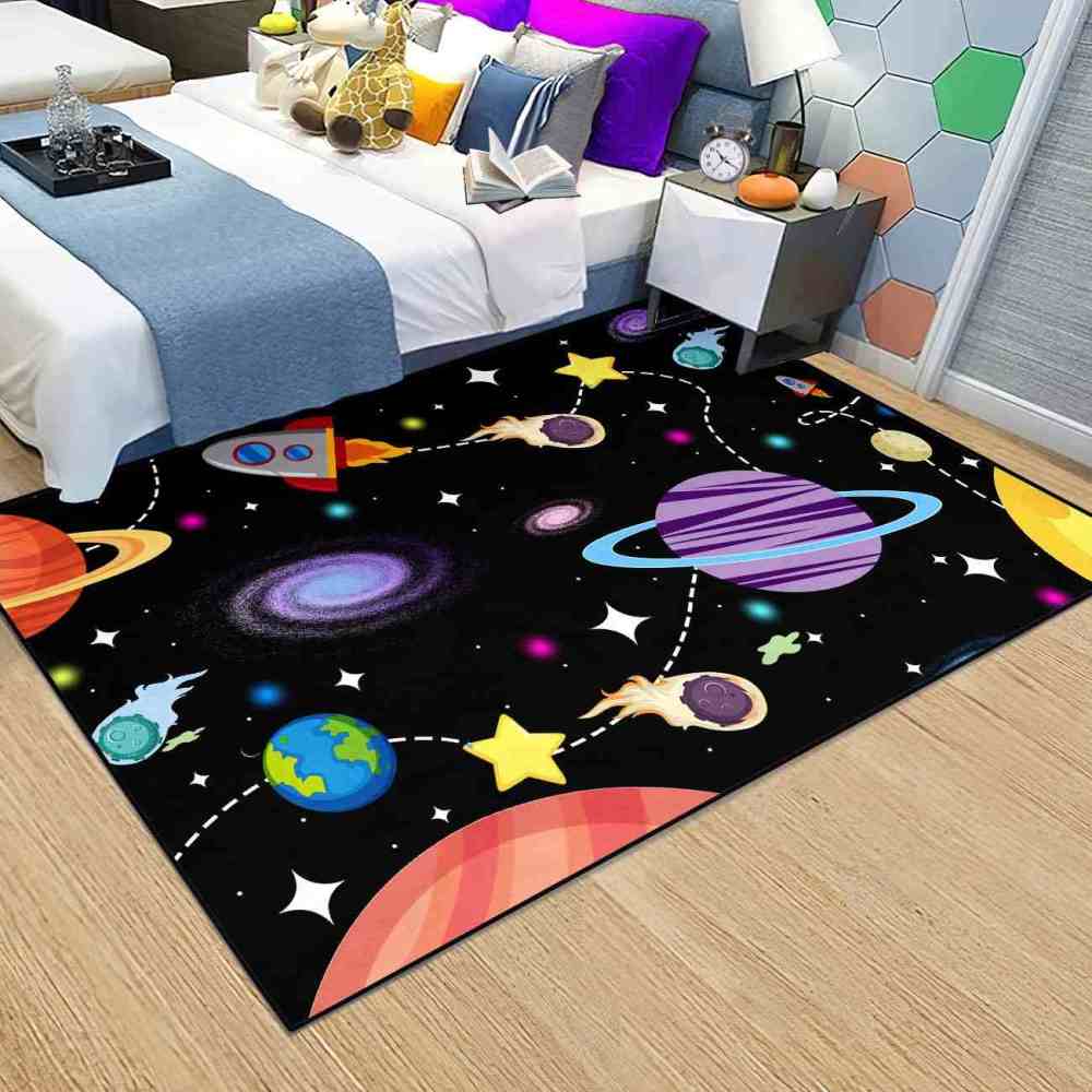 Galaxy Meteor & Rocket Boys Bedroom Area Rug | CozyLil