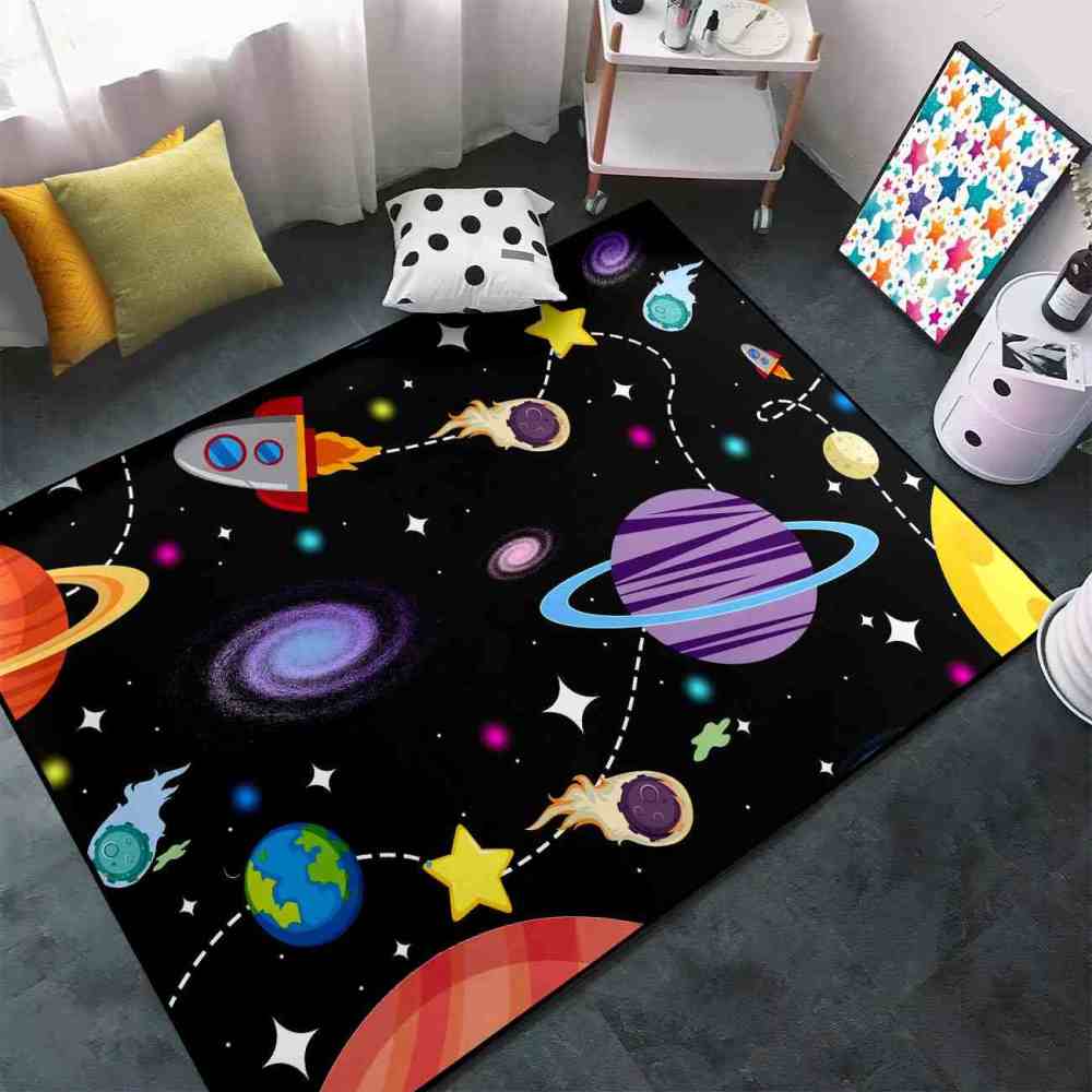 Galaxy Meteor & Rocket Boys Bedroom Area Rug | CozyLil