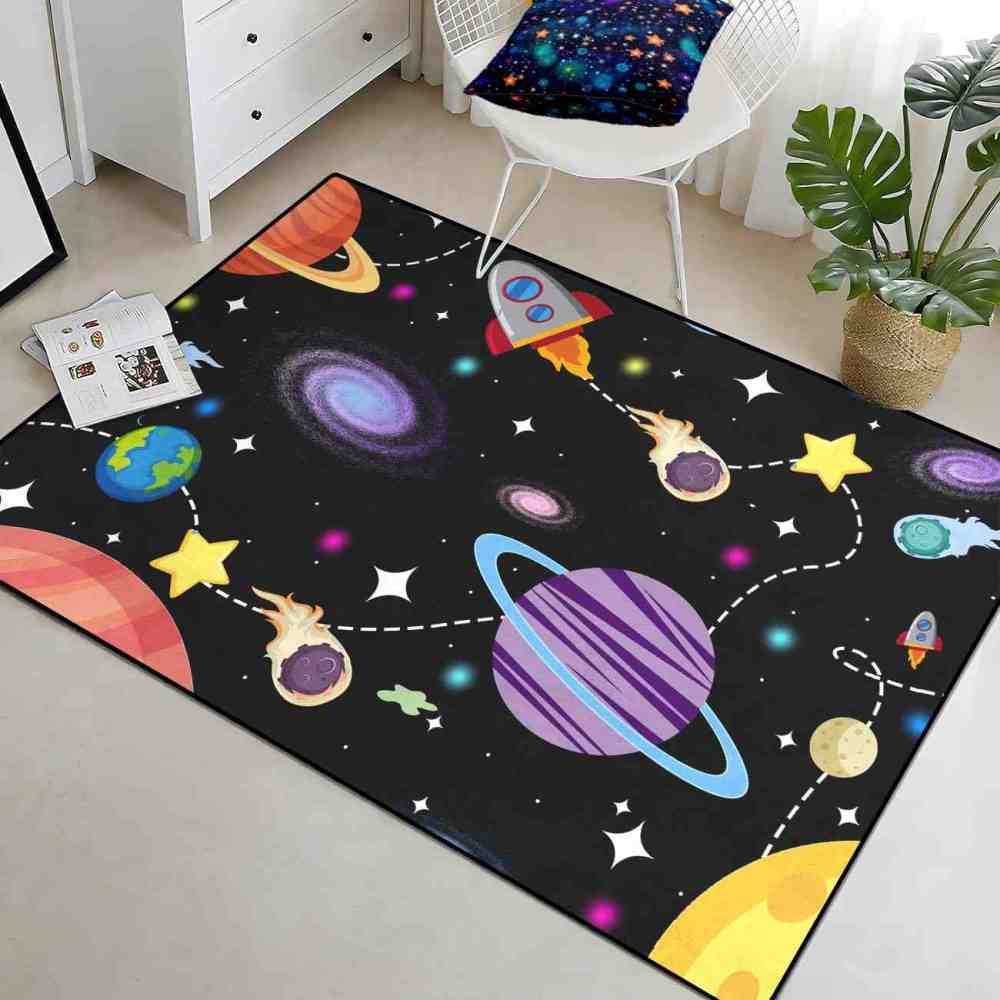 Galaxy Meteor & Rocket Boys Bedroom Area Rug | CozyLil