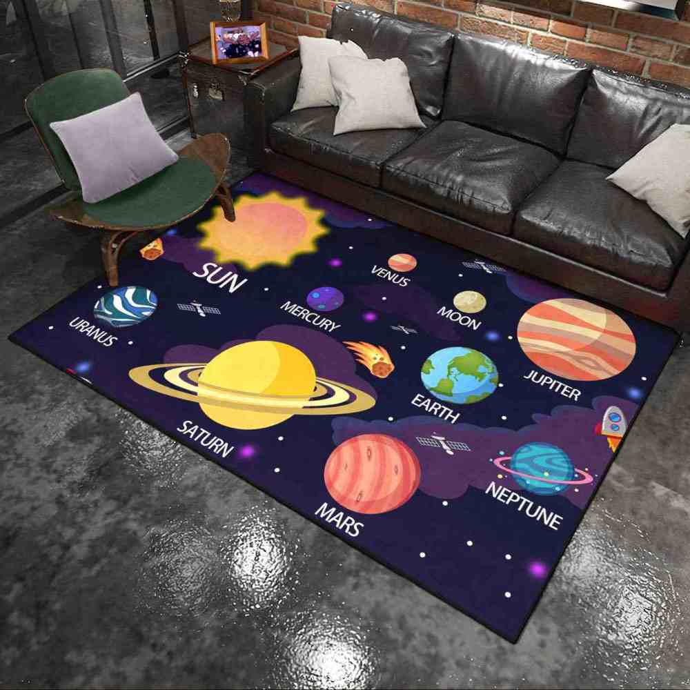 Purple Nebula & Labeled Planets Toddler Play Rug | CozyLil