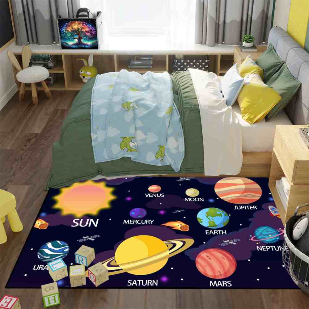 Purple Nebula & Labeled Planets Toddler Play Rug | CozyLil