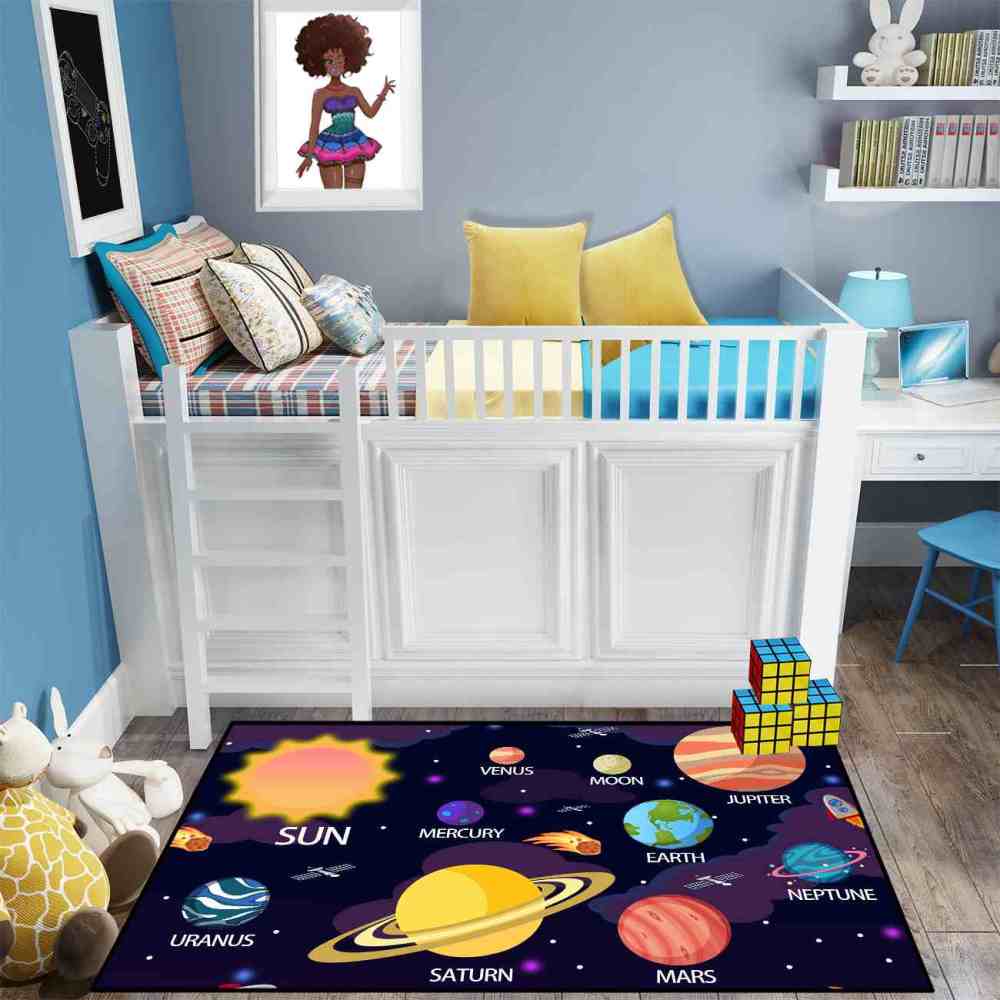 Purple Nebula & Labeled Planets Toddler Play Rug | CozyLil