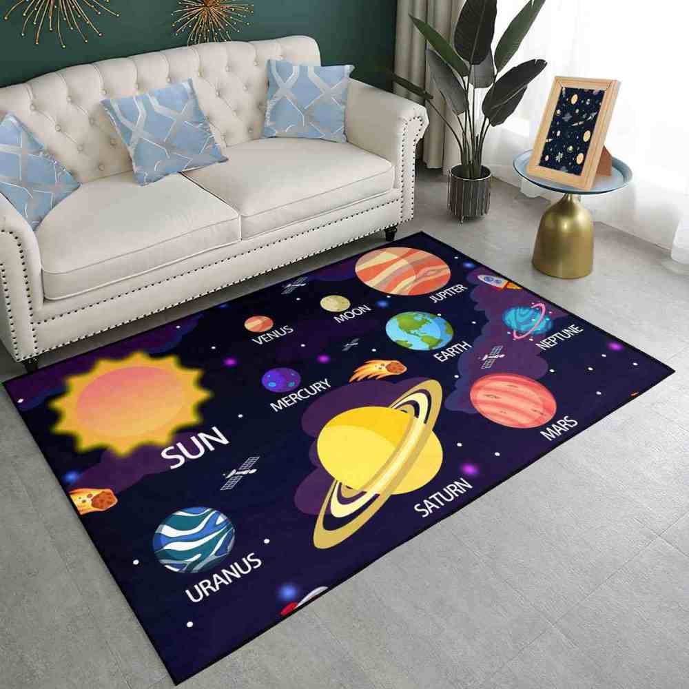 Purple Nebula & Labeled Planets Toddler Play Rug | CozyLil