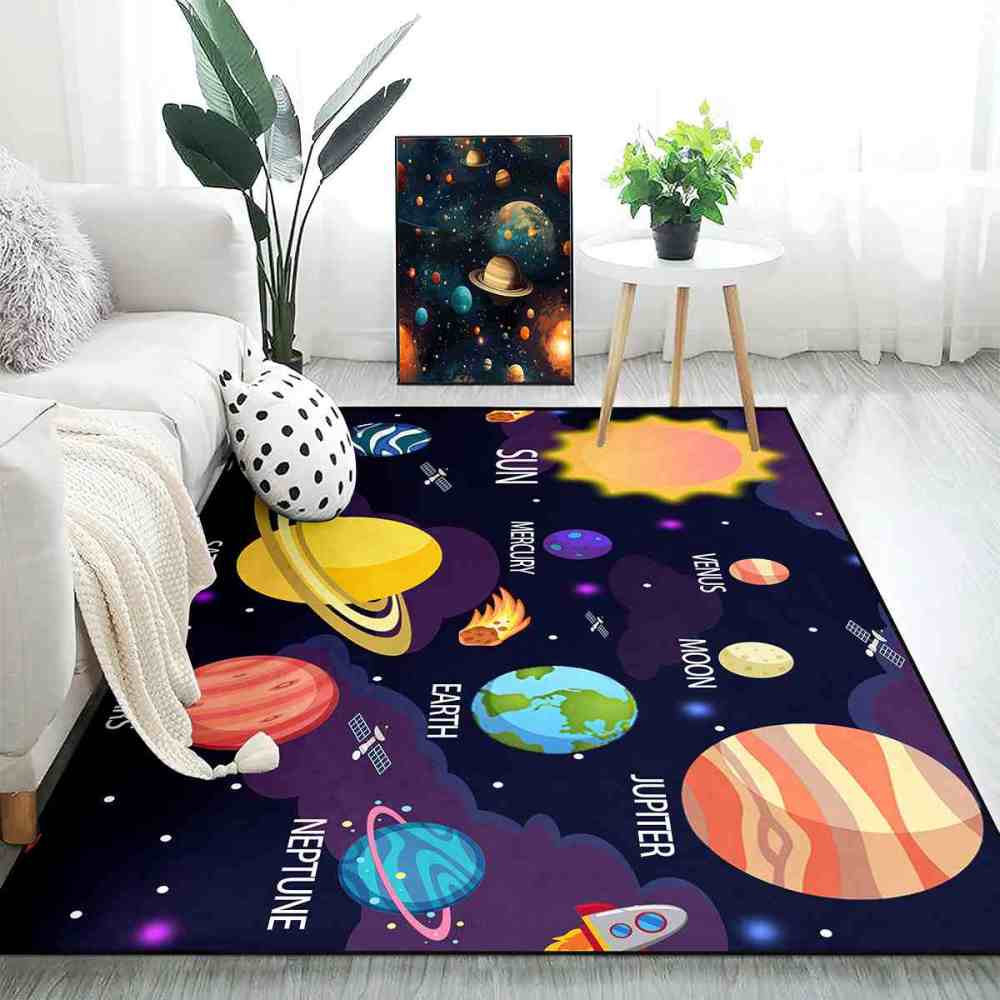 Purple Nebula & Labeled Planets Toddler Play Rug | CozyLil