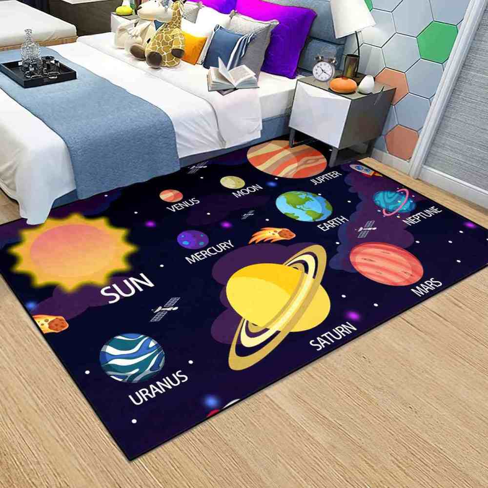 Purple Nebula & Labeled Planets Toddler Play Rug | CozyLil
