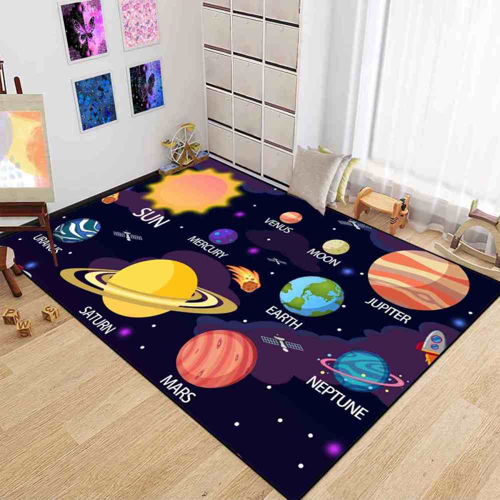 Purple Nebula & Labeled Planets Toddler Play Rug | CozyLil