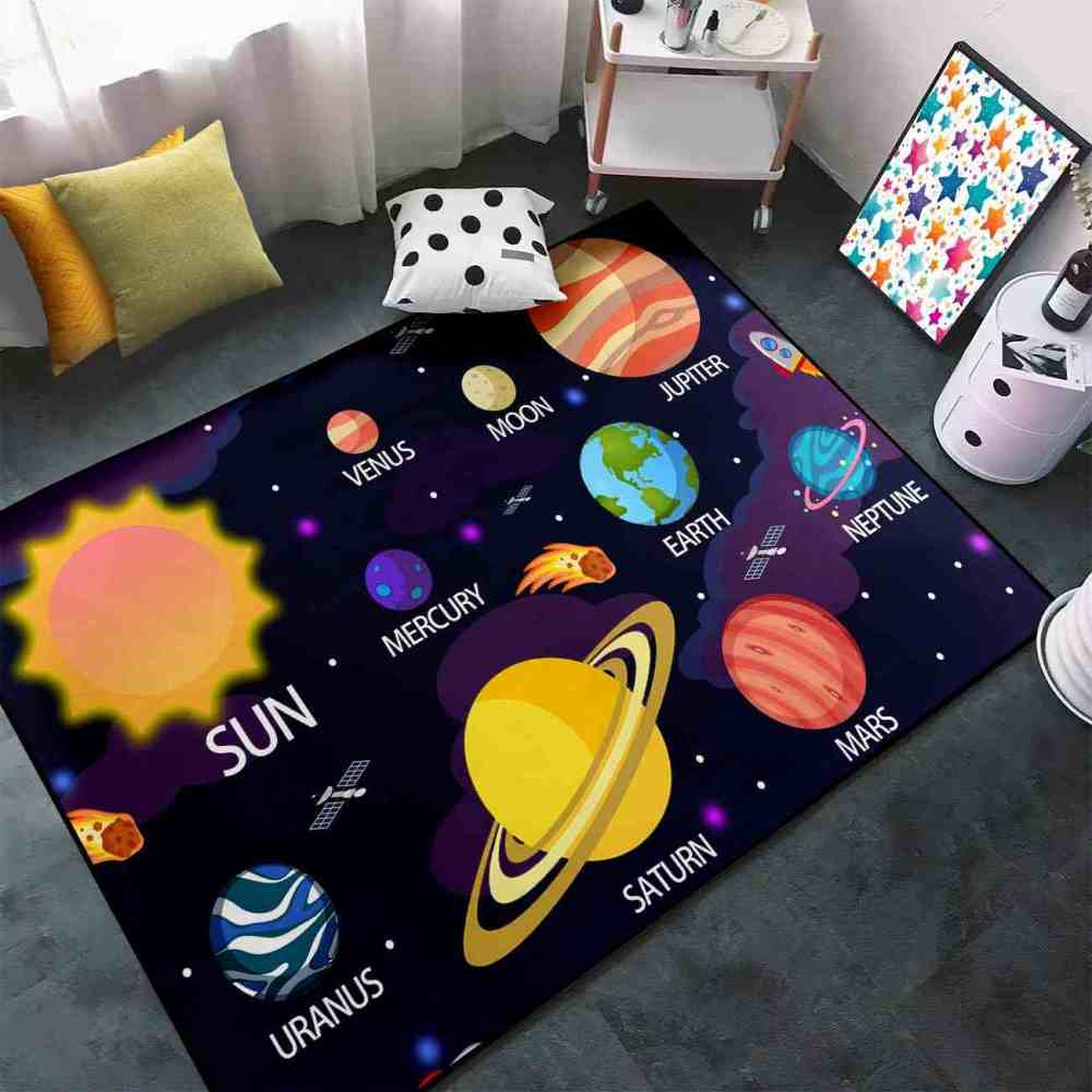 Purple Nebula & Labeled Planets Toddler Play Rug | CozyLil