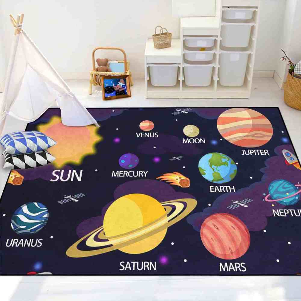 Purple Nebula & Labeled Planets Toddler Play Rug | CozyLil
