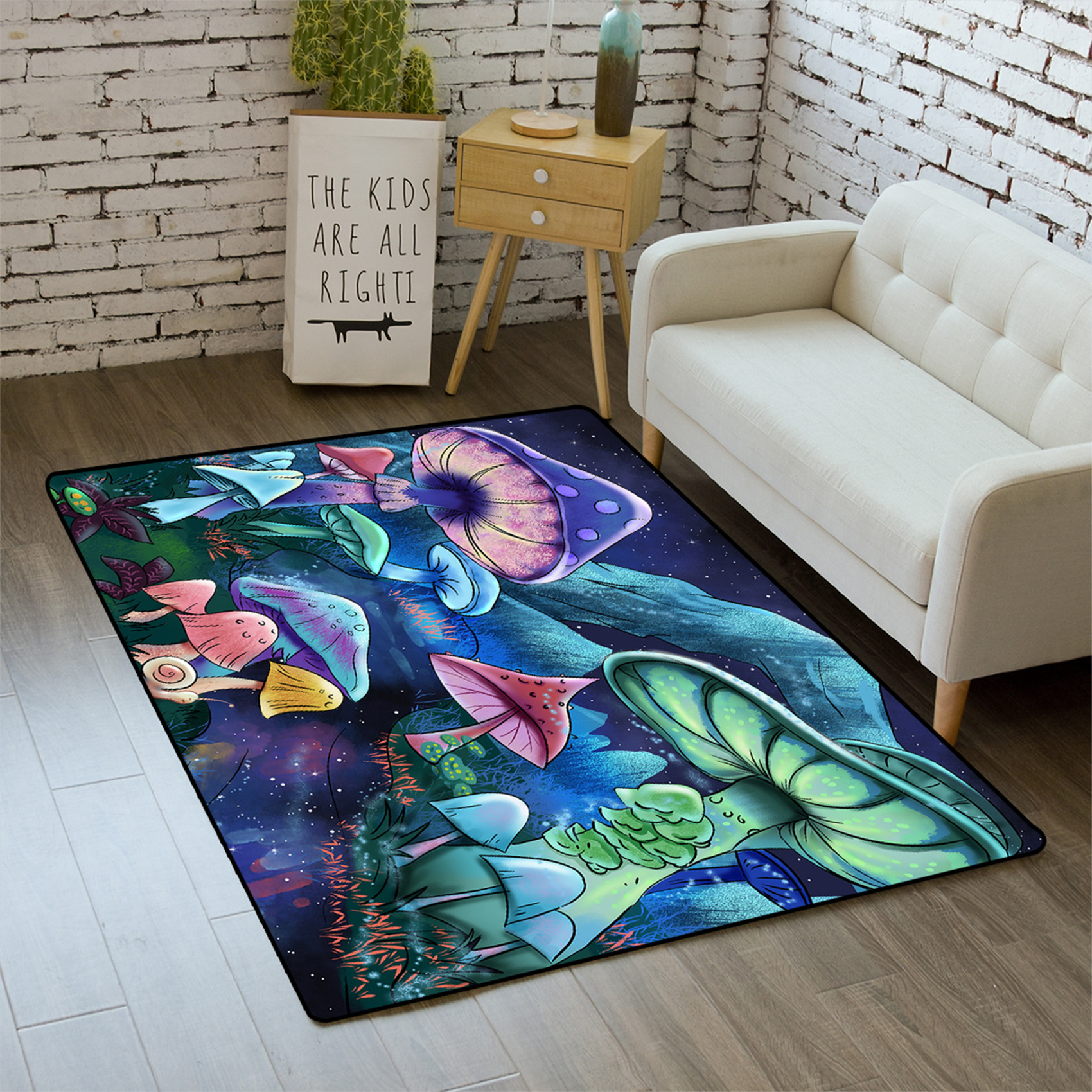 Magical Mushroom Kids Playroom Rug Starry Night Nursery Mat | CozyLil