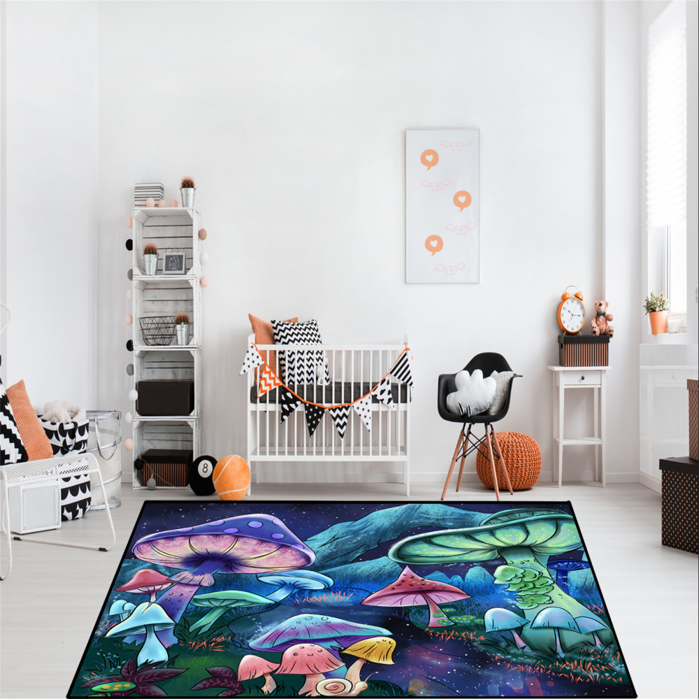 Magical Mushroom Kids Playroom Rug Starry Night Nursery Mat | CozyLil