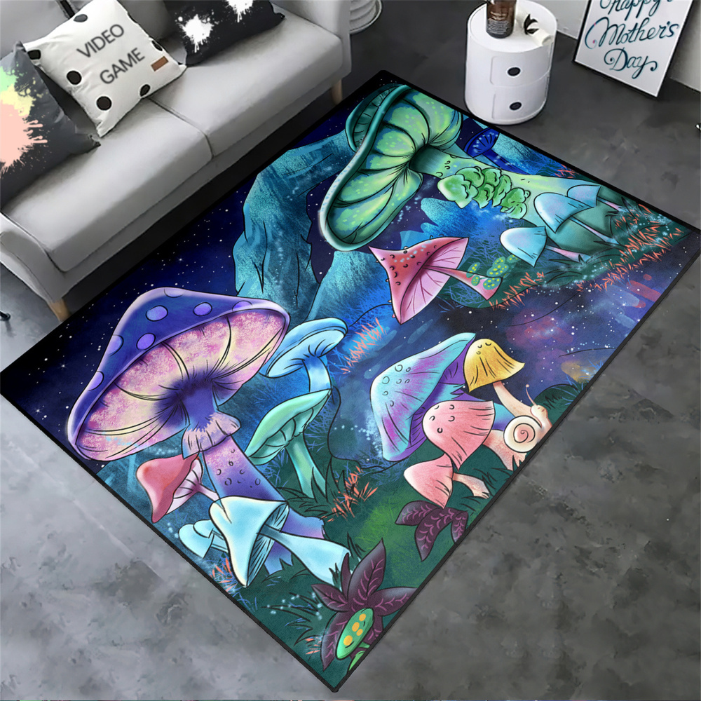 Magical Mushroom Kids Playroom Rug Starry Night Nursery Mat | CozyLil